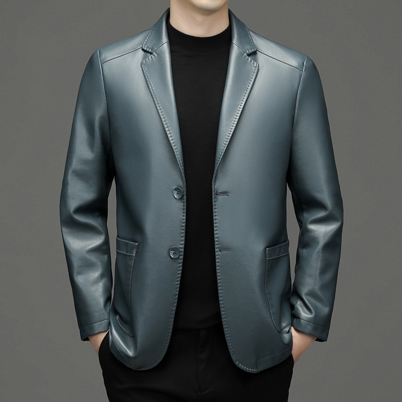 Slim Fit Blazer Men - Novos homens de couro genuíno blazers