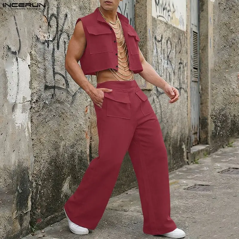 Track Suit Men - Conjuntos Masculinos INCERUN: Camisetas Regata Sólidas