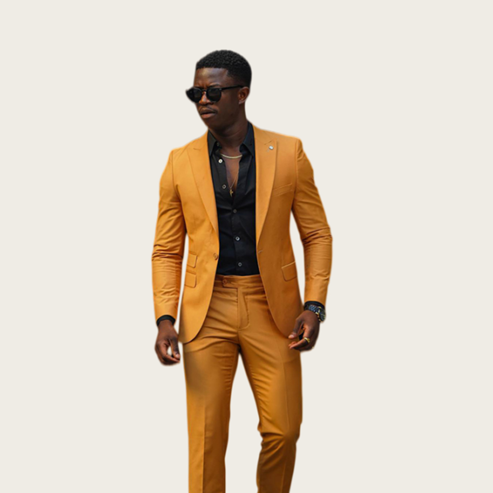 Slim Fit Blazer Men - Ternos Masculinos Amarelo Mostarda 2 Peças