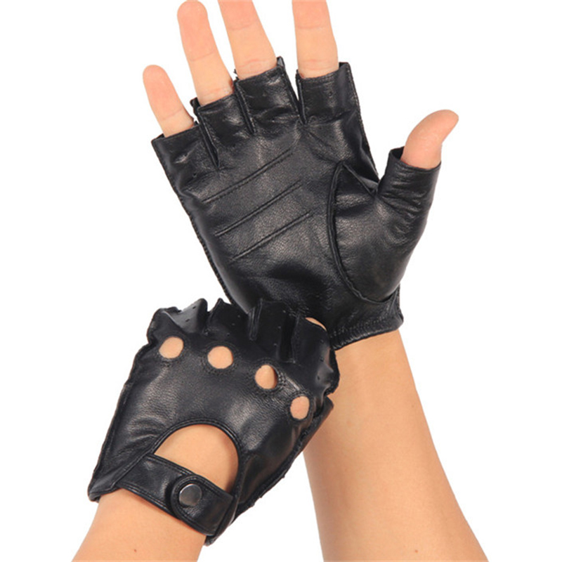 Driving Gloves Leather - Luvas semi-dedo de couro genuíno de