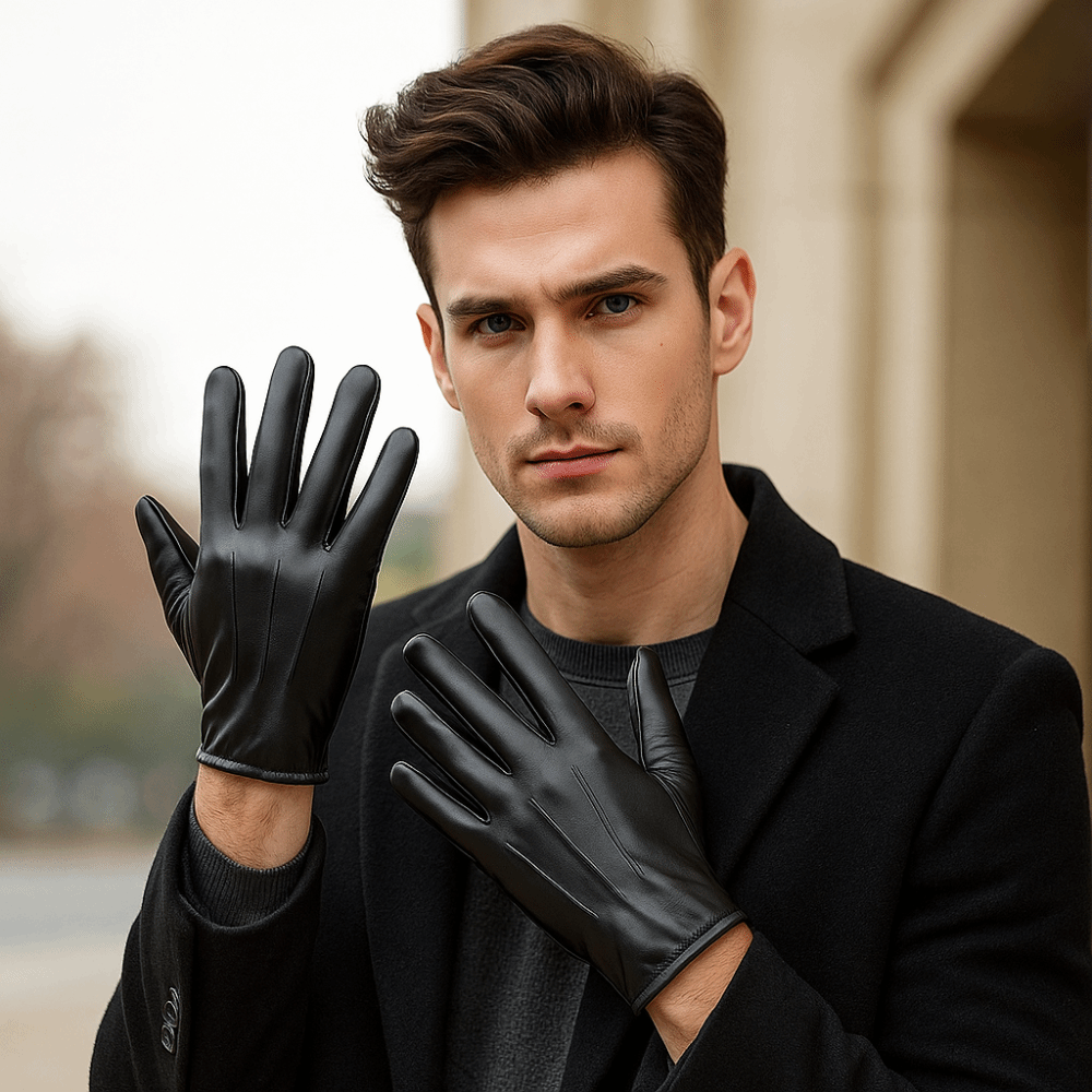Driving Gloves Leather - Luvas de Couro PU Pretas Antiderrapantes