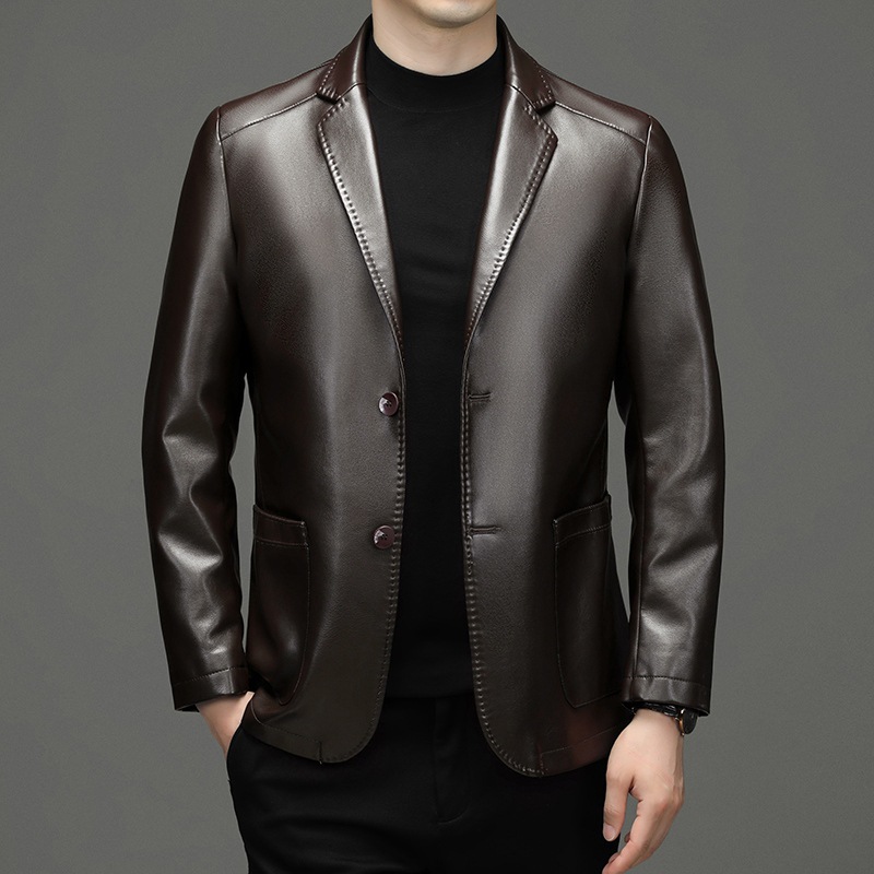 Novos homens de couro genuíno  - Slim Fit Blazer Men avaliação e preço