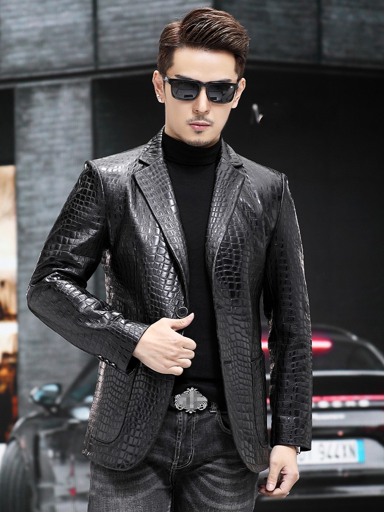 Jaqueta de Couro Genuíno com P - Slim Fit Blazer Men avaliação e preço