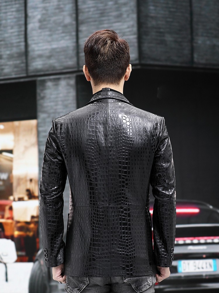 Jaqueta de Couro Genuíno com P - Slim Fit Blazer Men avaliação e preço