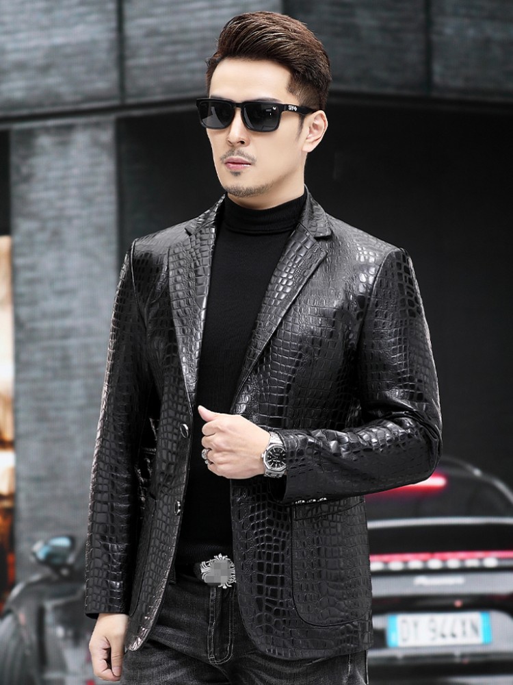Jaqueta de Couro Genuíno com P - Slim Fit Blazer Men avaliação e preço